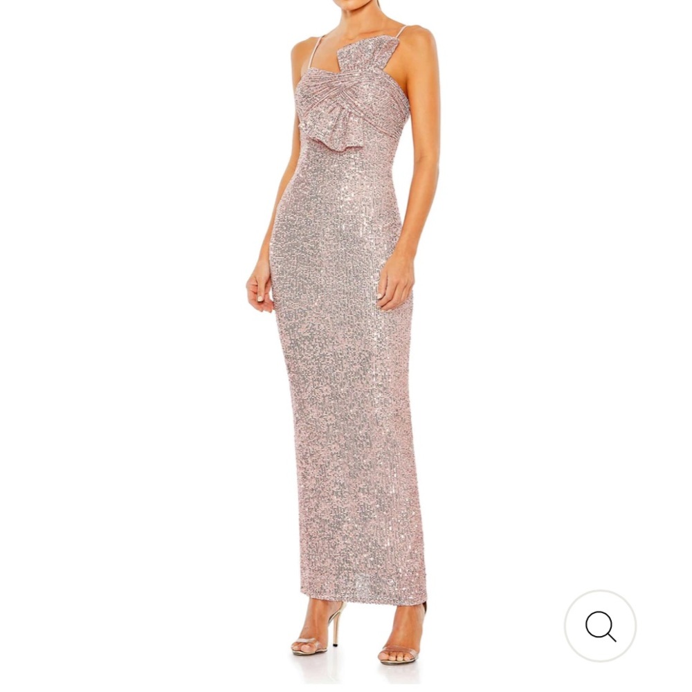 Mac Duggal Blush Sequined Bow Dress, size 0